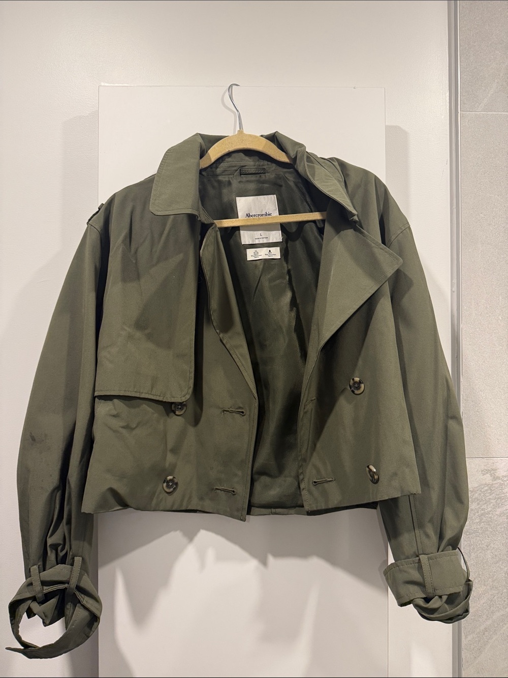 Abercrombie & Fitch Olive Cropped Trench Coat